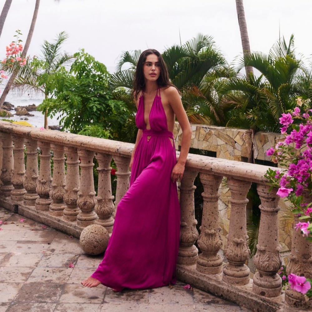 Free People Fuchsia Halter Maxi Dress